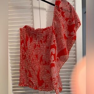 Mito/X Generation,Large,red/white shoulder ruffle blouse,tube top blouse,NWT
